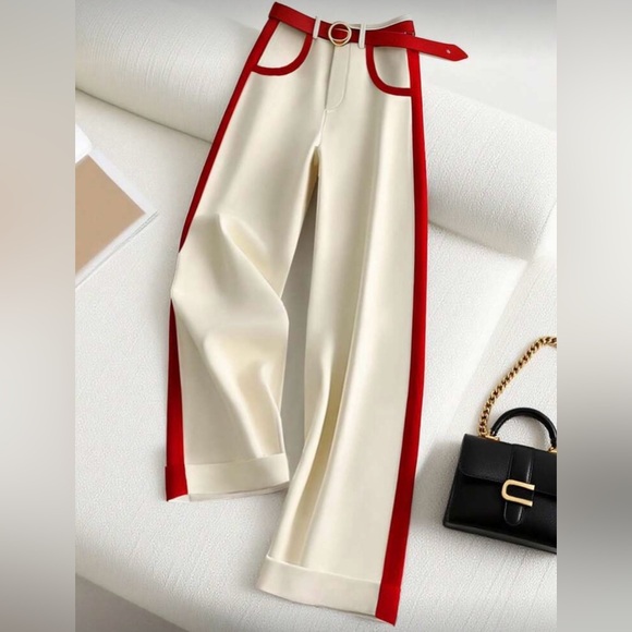 SHEIN Pants - Elegant Cream and Red Women's Pants